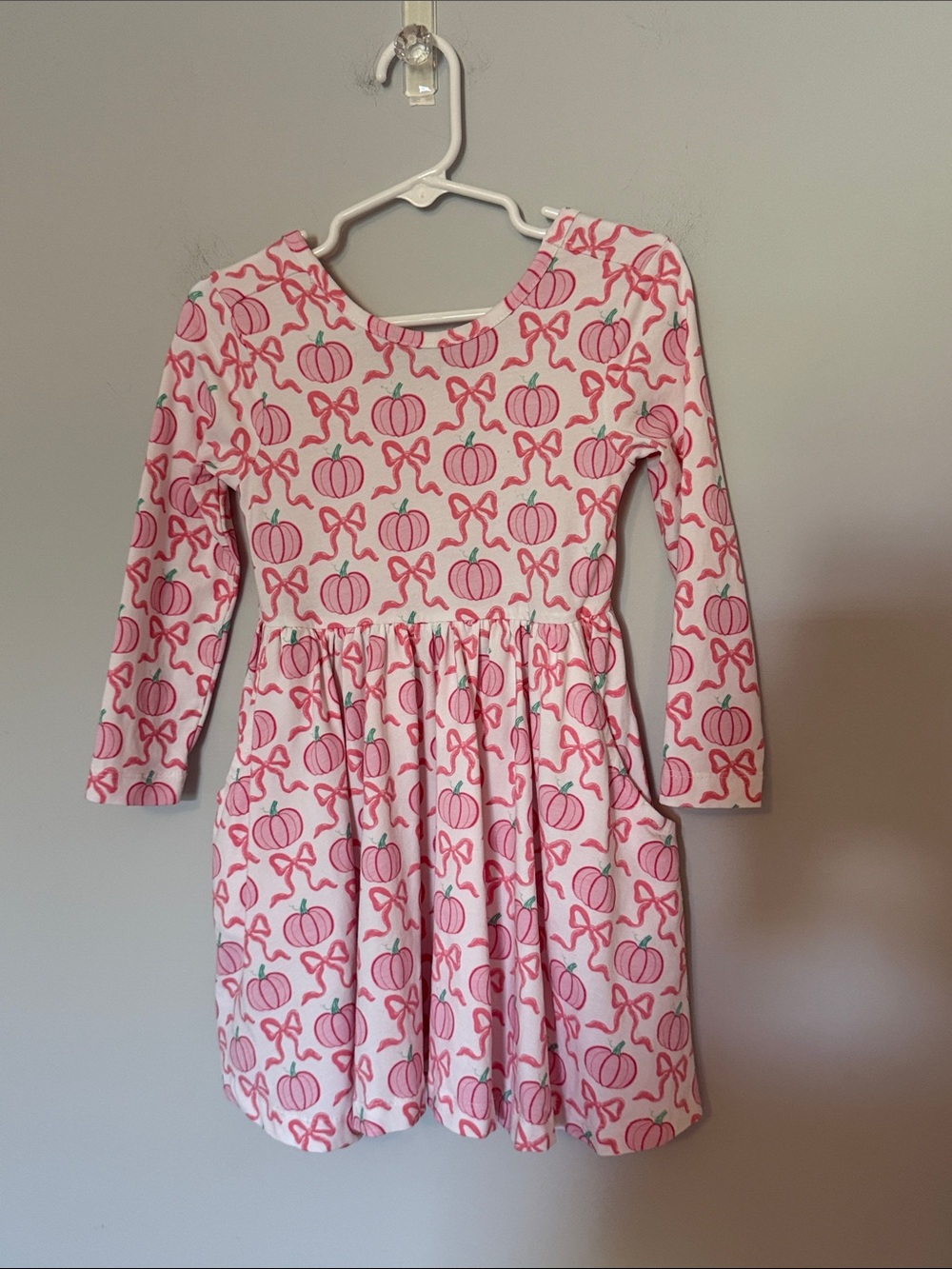 Ruffle Butts Toddler Girl Pink Pumpkin & Bow Long Sleeve Dress Size 3T Fall